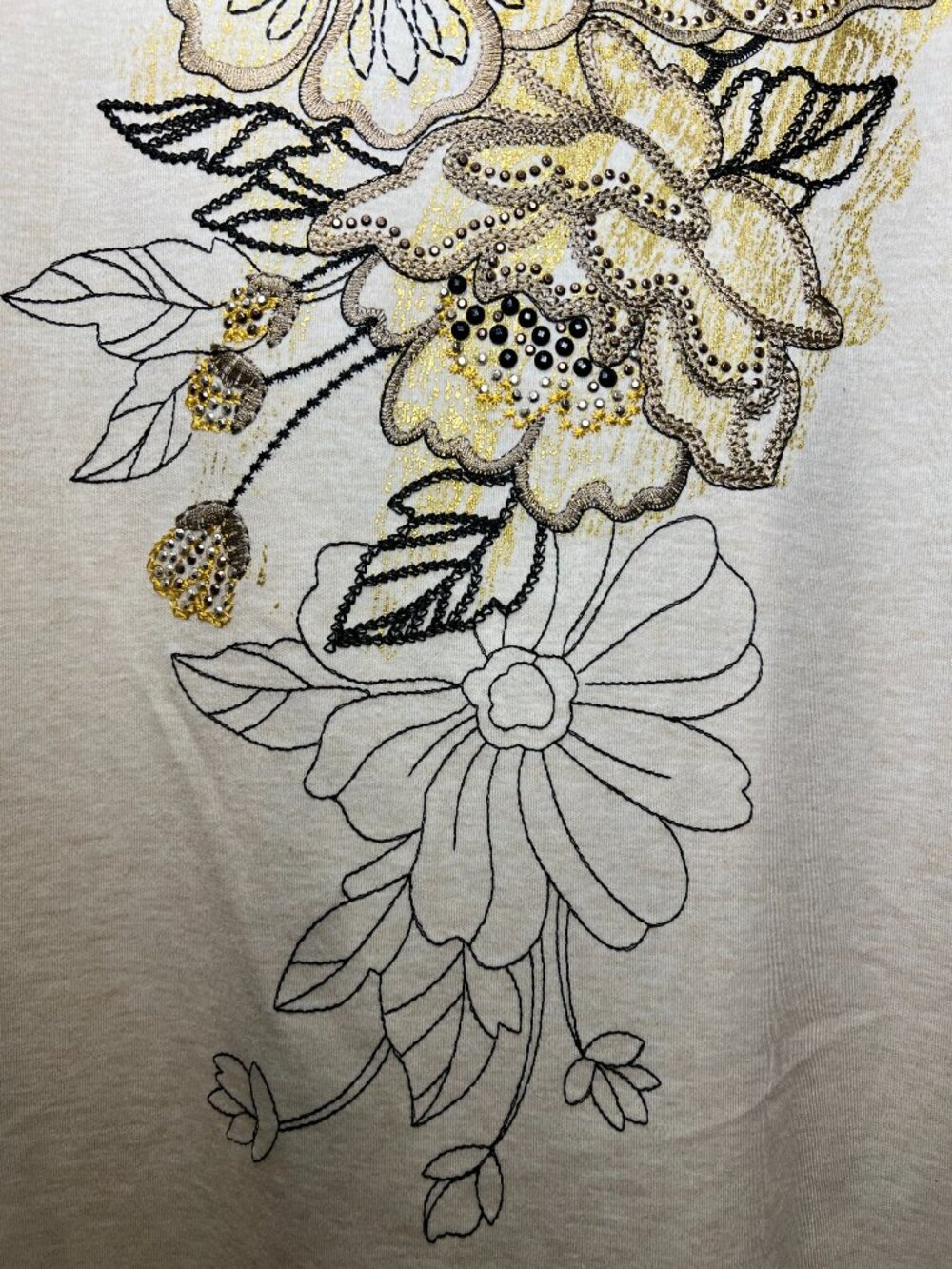 Alfred Dunner Cream Floral Embroidered Rhinestone 3/4 Sleeve Tunic Top XL - Picture 5 of 12
